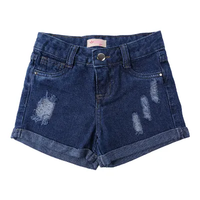 Shorts Jeans Infantil Color Girl Com Puídos E Barra Virada Shorts Jeans Infantil Color Girl Com Puídos E Barra Virada